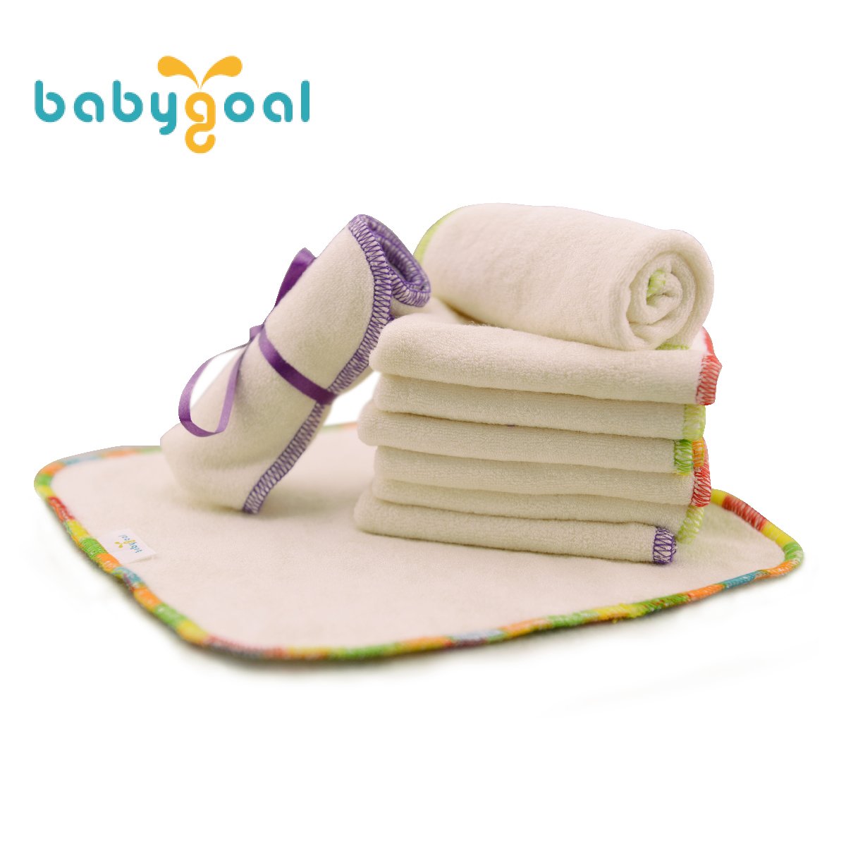 babygoal Reusable Bamboo Baby Wipes, 12 Pack Washable Small Size Saliva Towel Face Washcloths, Cloth Wipes 8‘’x8‘’ 12BW02 - Image 2
